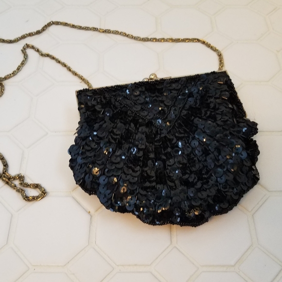 Vintage Speyer Milor black sequin shoulder bag WN - Picture 5 of 11